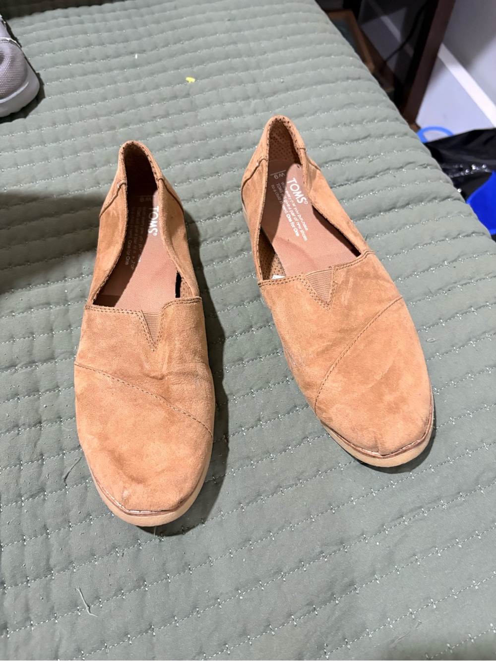 TOMS Suede Slip-On Flats in Tan